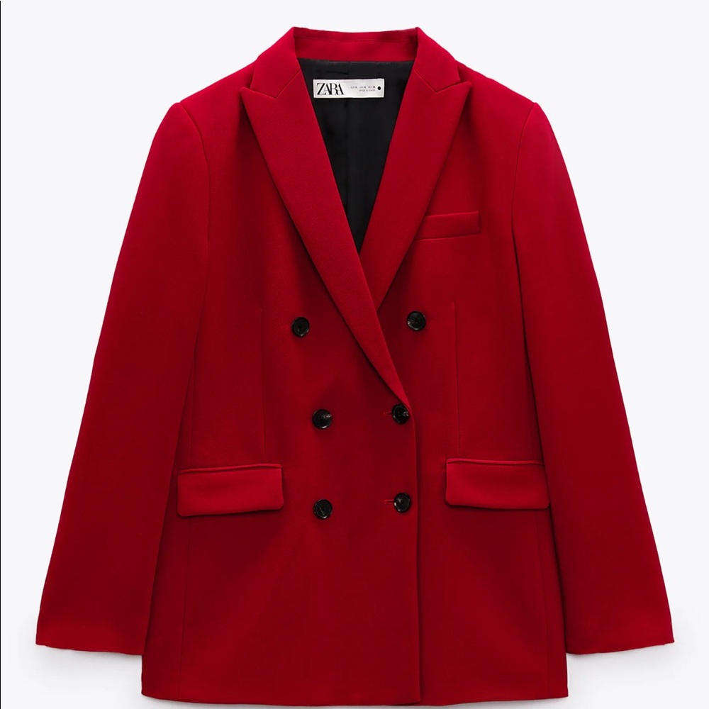 Zara Red Double-Breasted Blazer